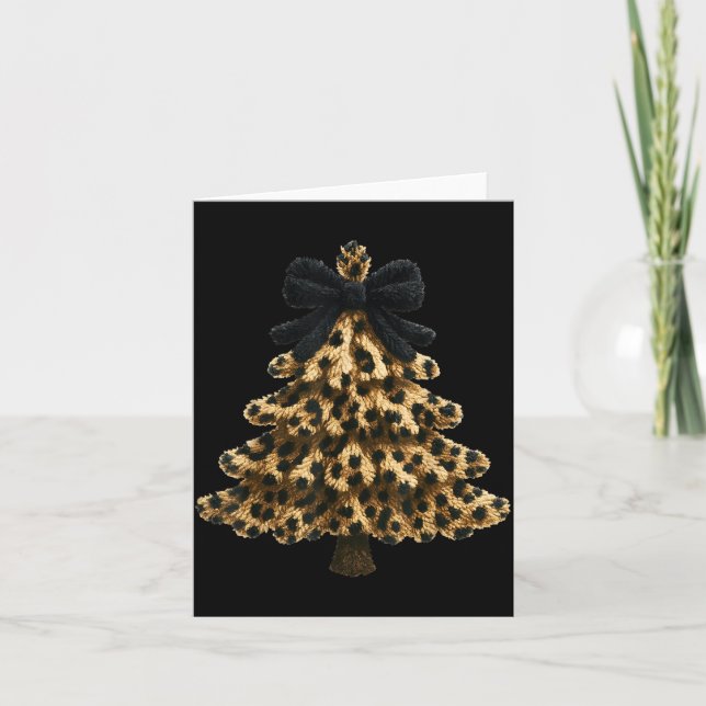Women Coquette Bow Leopard Christmas Tree Xmas Hol Card (Front)