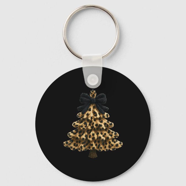 Women Coquette Bow Leopard Christmas Tree Xmas Hol Keychain (Front)