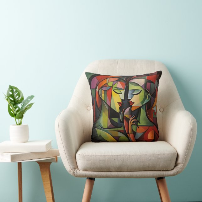 Women Cubism Abstract Art Throw Pillow (Chair)