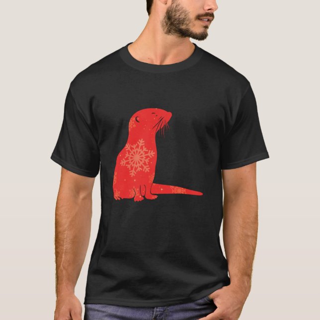 Women Cute Otter Lover Funny Winter Christmas Holi T-Shirt (Front)