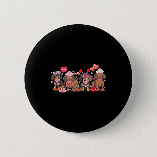 Women Dachshund Valentine’s Day Sausage Dog Bandan Button (Front)