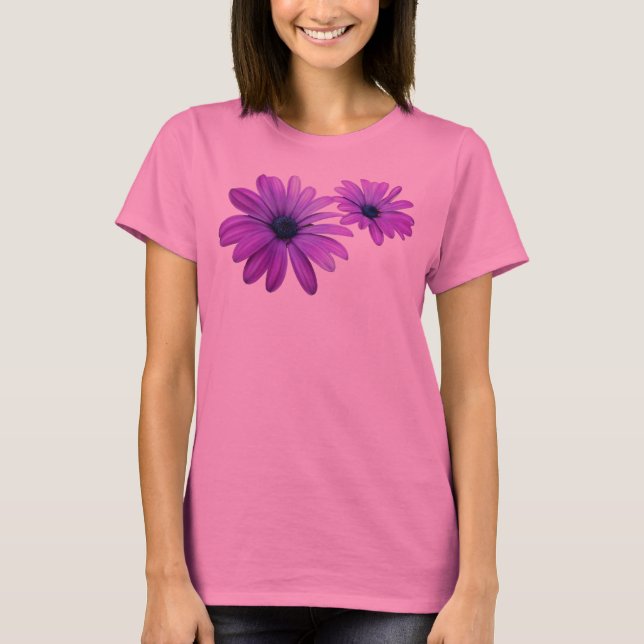 Women Daisy T-shirt Purple Flower Plus Size Shirt (Front)