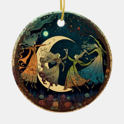 Women Dancing in Moonlight Ornament Illustration