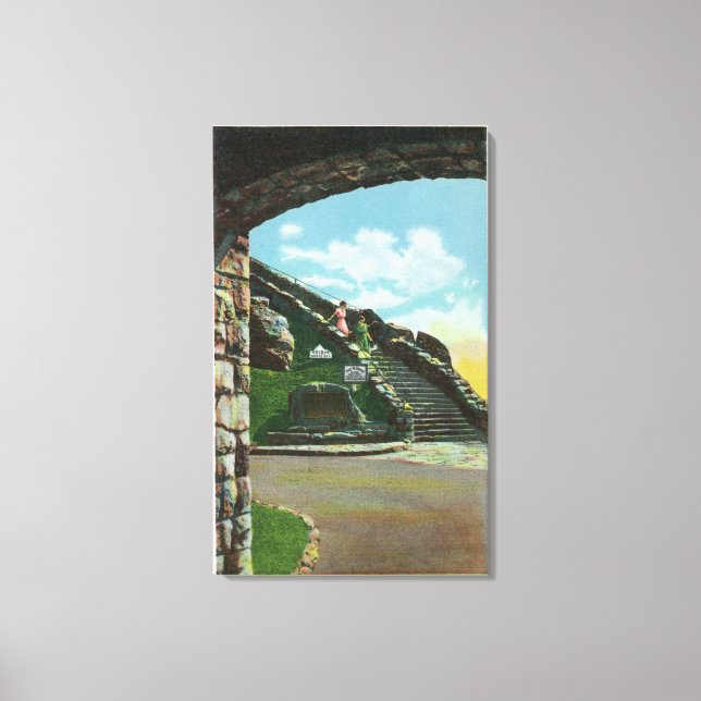 Women Descending Stairway from Summit Canvas Print (Front)