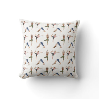 Women Doing Yoga Poses Cool Wellness Pattern Throw Pillow
