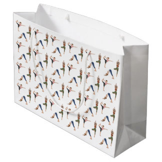 Women Doing Yoga Poses Cool Workout Pattern Large Gift Bag