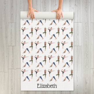 Women Doing Yoga Poses Workout Pattern And Name Mat