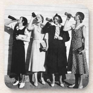 Women Drinking Beer Old Photography Vintage Beer  Beverage Coaster