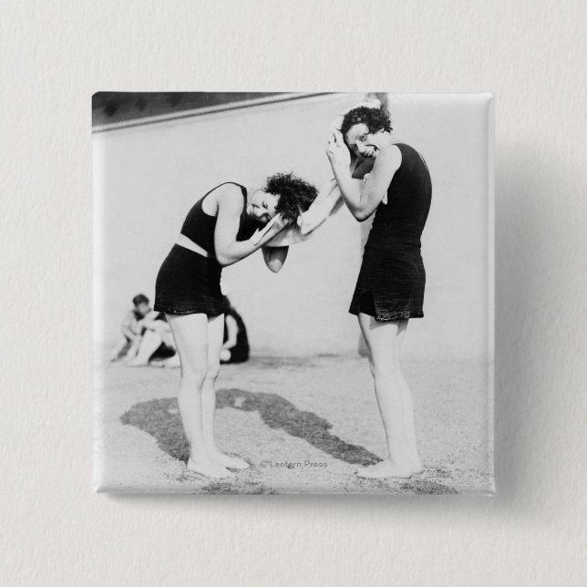 Women Drying their Hair at the Beach Pinback Button (Front)
