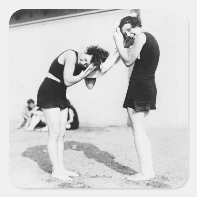 Women Drying their Hair at the Beach Square Sticker (Front)