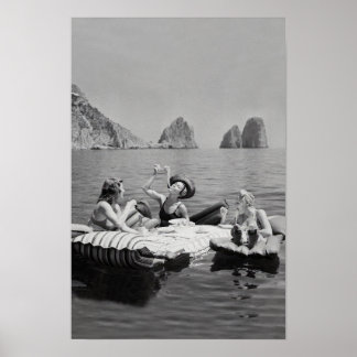 Women Eating Pasta on Lake, Vintage Wall Art
