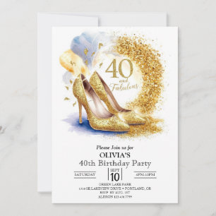 Women Editable Digital Gold 40th Birthday Invitation