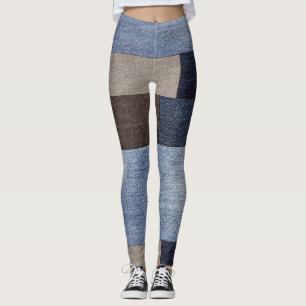 Women Elegant Colorful Patchwork Faux Denim Jeans Leggings