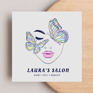 Women Face Butterflies Beauty Salon Pastel Blue  Square Business Card