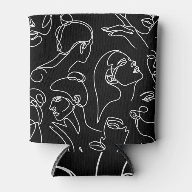 Women Faces Abstract Drawing Pattern Can Cooler (Front)