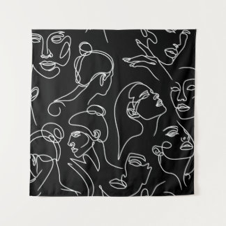 Women Faces Abstract Drawing Pattern Tapestry