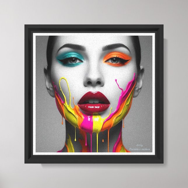 women facial art poster Neon Melt Canvas Print (Front)