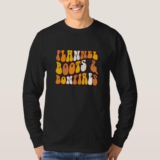 Women Fall Flannel Boots And Bonfires Autumn Thank T-Shirt (Front)