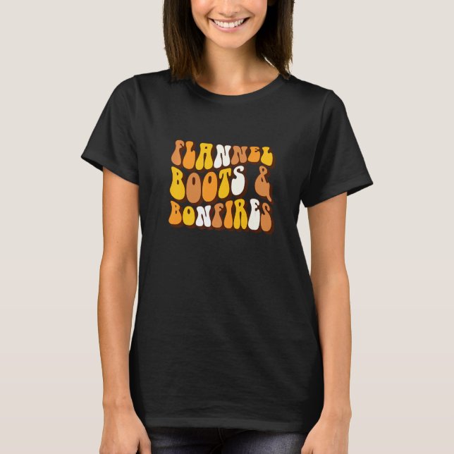 Women Fall Flannel Boots And Bonfires Autumn Thank T-Shirt (Front)