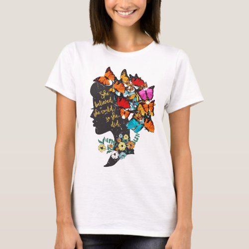 Women Floral ButterflyInspirationalMental Health T_Shirt