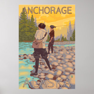 Women Fly Fishing - Anchorage, Alaska Poster
