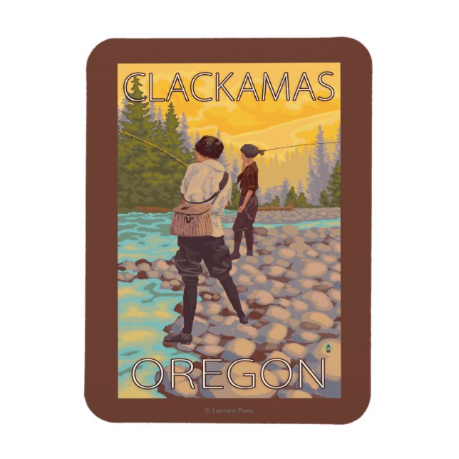 Women Fly Fishing - Clackamas, Oregon Magnet (Vertical)