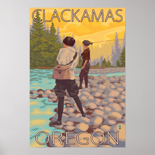 Women Fly Fishing - Clackamas, Oregon Poster (Front)