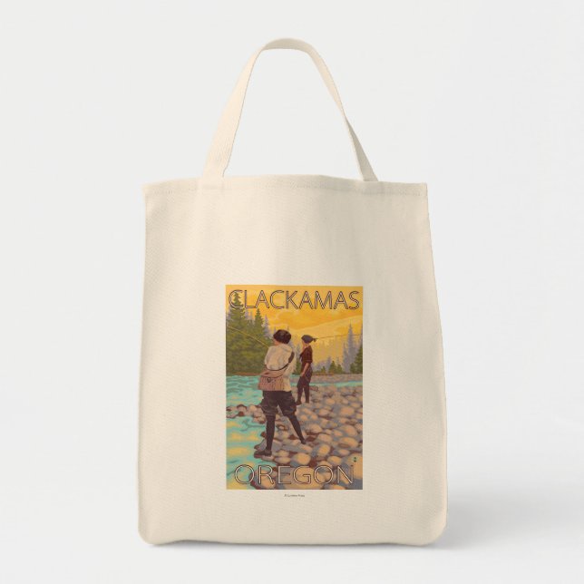Women Fly Fishing - Clackamas, Oregon Tote Bag (Front)