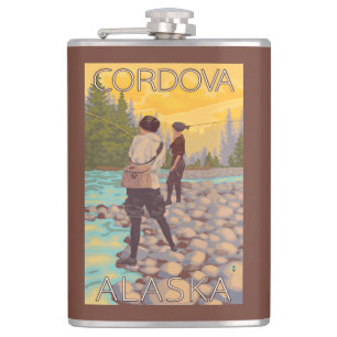 Women Fly Fishing - Cordova, Alaska Hip Flask