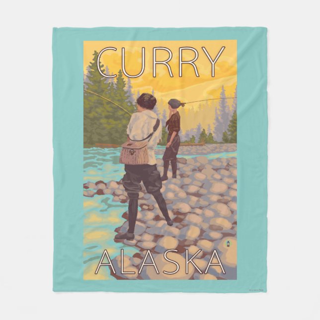 Women Fly Fishing - Curry, Alaska Fleece Blanket (Front)