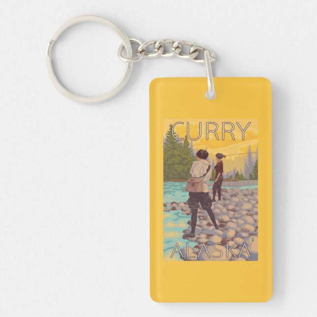 Women Fly Fishing - Curry, Alaska Keychain (Front)