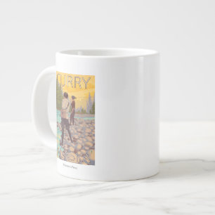 Women Fly Fishing - Curry, Alaska Large Coffee Mug