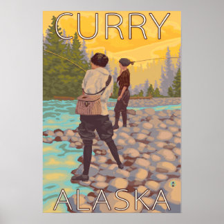 Women Fly Fishing - Curry, Alaska Poster