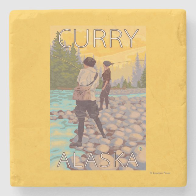 Women Fly Fishing - Curry, Alaska Stone Coaster (Front)