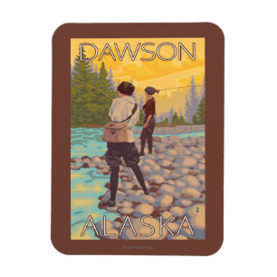 Women Fly Fishing - Dawson, Alaska Magnet