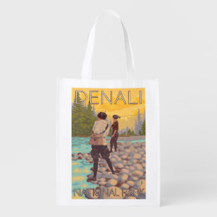 Women Fly Fishing - Denali National Park, Reusable Grocery Bag