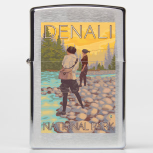 Women Fly Fishing - Denali National Park, Zippo Lighter