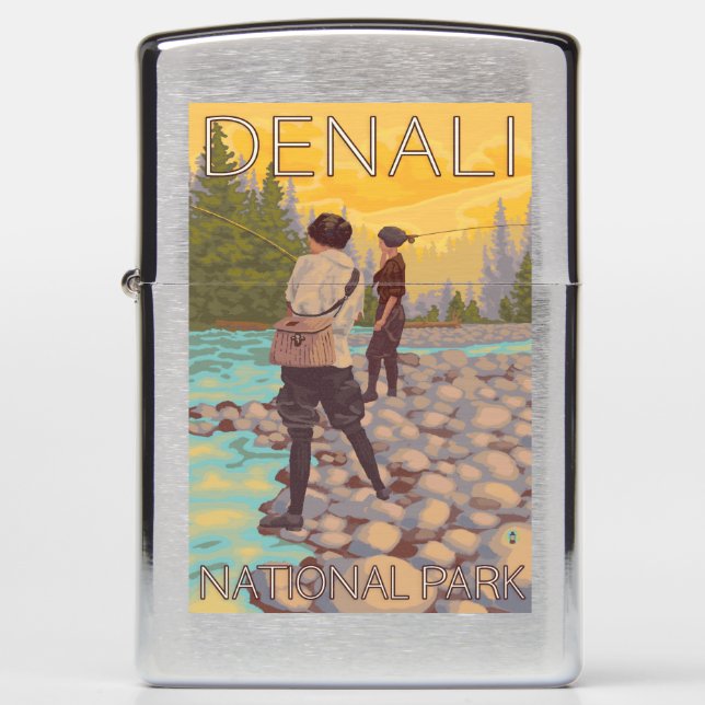 Women Fly Fishing - Denali National Park, Zippo Lighter (Front)