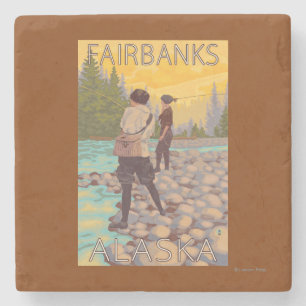 Women Fly Fishing - Fairbanks, Alaska Stone Coaster