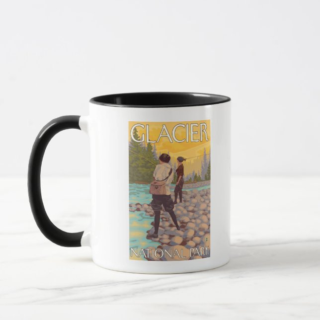 Women Fly Fishing - Glacier National Park, MT Mug (Left)