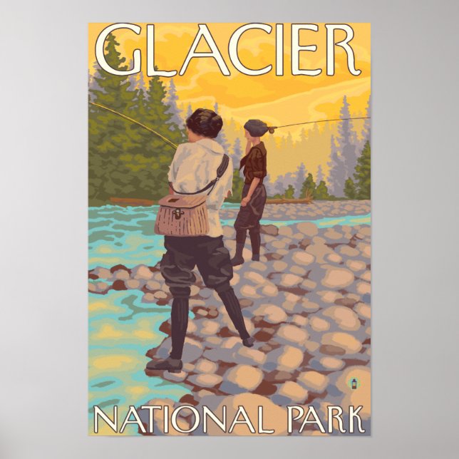 Women Fly Fishing - Glacier National Park, MT Poster (Front)
