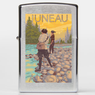 Women Fly Fishing - Juneau, Alaska Zippo Lighter
