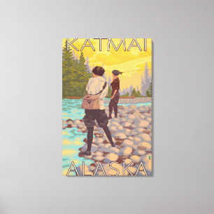 Women Fly Fishing - Katmai, Alaska Canvas Print