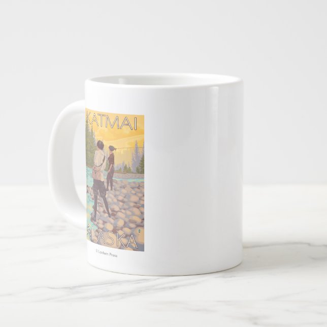 Women Fly Fishing - Katmai, Alaska Large Coffee Mug (Front Left)