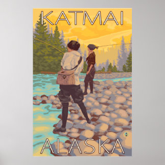 Women Fly Fishing - Katmai, Alaska Poster