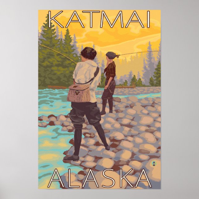 Women Fly Fishing - Katmai, Alaska Poster (Front)