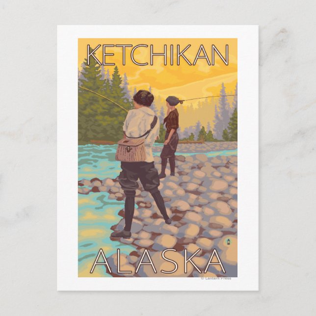 Women Fly Fishing - Ketchikan, Alaska Postcard (Front)