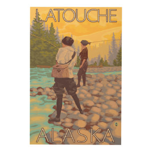 Women Fly Fishing - Latouche, Alaska Wood Wall Art