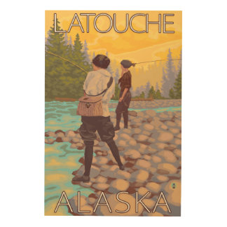 Women Fly Fishing - Latouche, Alaska Wood Wall Art