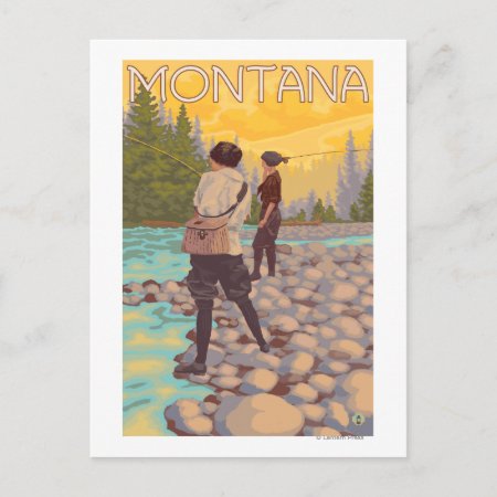 Women Fly Fishing - Montana Postcard
